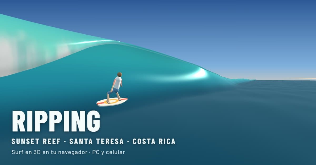 Surfista en una ola de Sunset Reef, Santa Teresa, en el juego Ripping